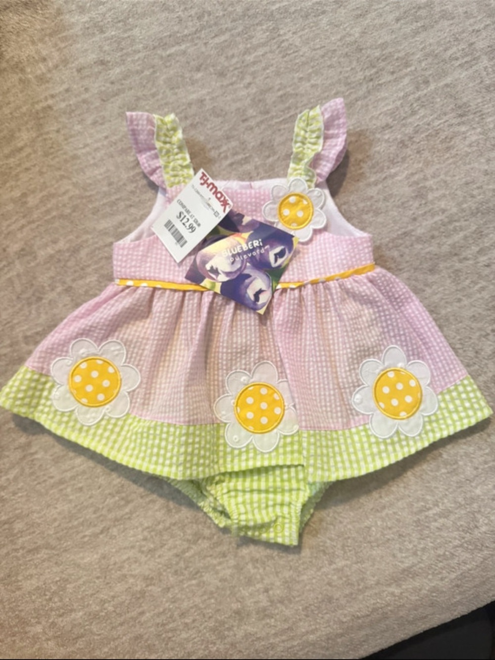 Blueberi Boulevard Pink, Green & Yellow Floral Baby Dress Set